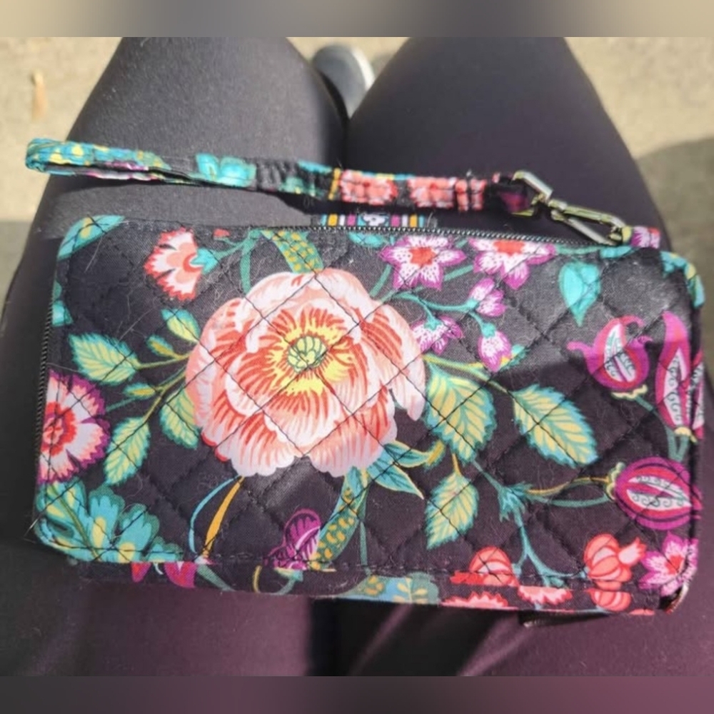 Vera Bradley Black and Pink Quilted Wristlet